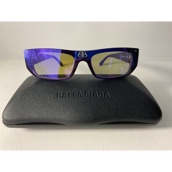 Balenciaga 'Shield' Purple Acetate Rectangular Sunglasses Size OS - Picture 2 of 5
